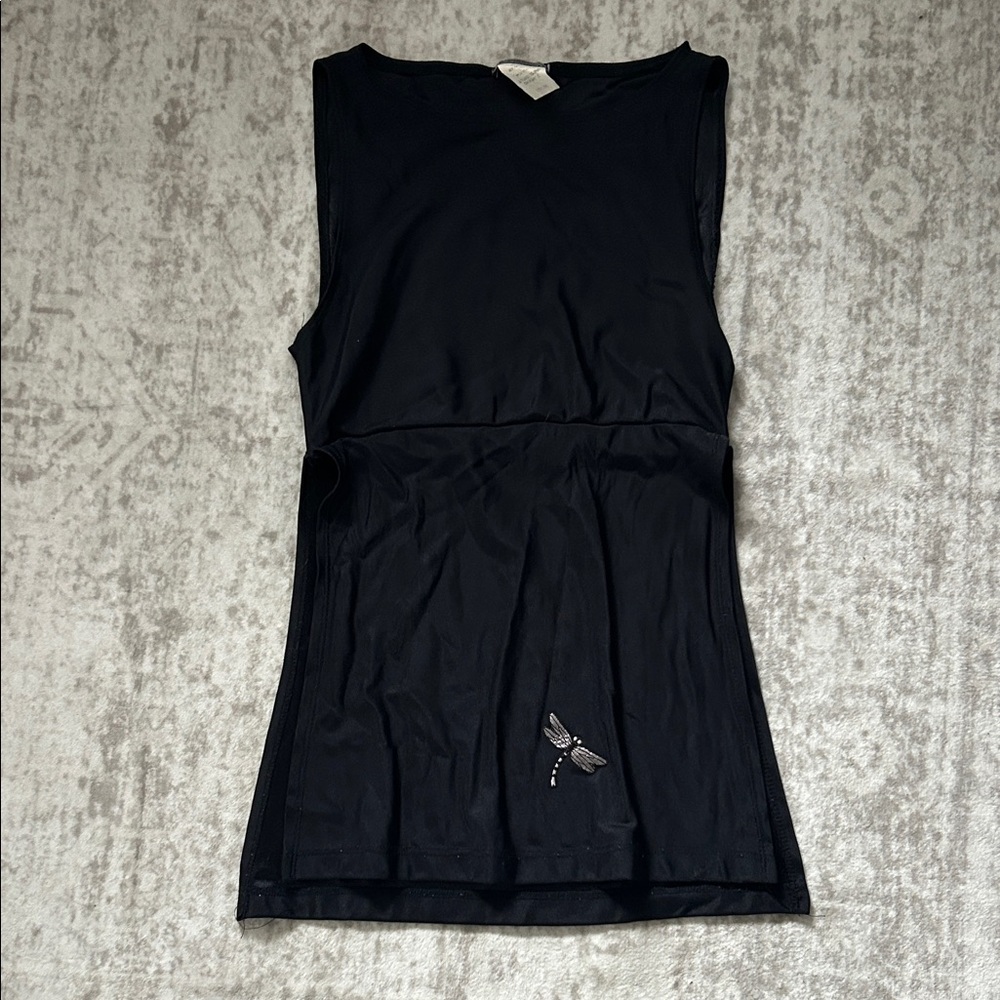Black Sleeveless Top with Dragonfly Embroidery